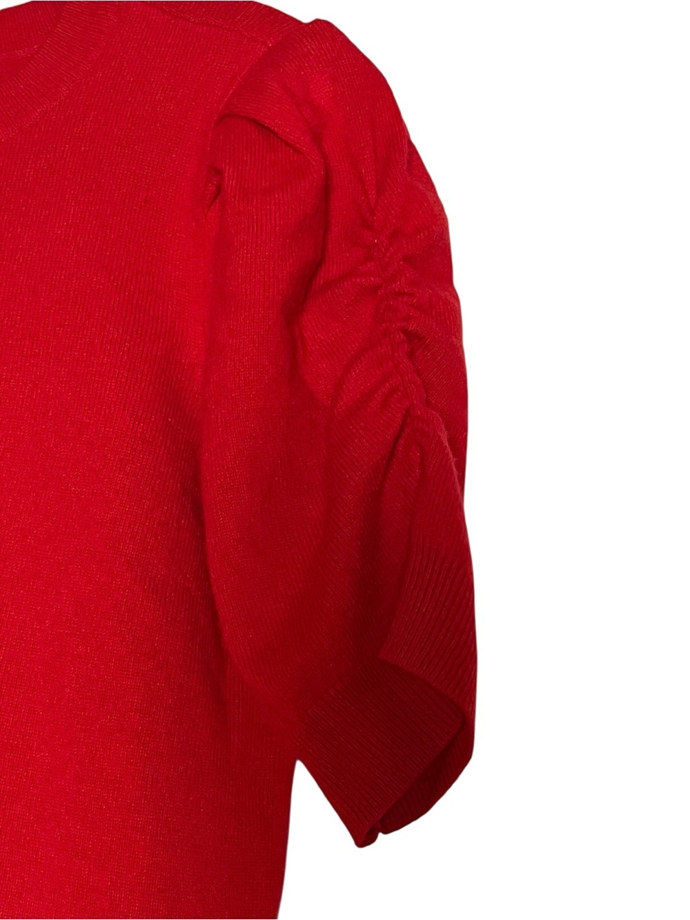 Frame Frankie Puff Red Wool Blend Ruched Short Sleeve Sweater — Size Small - Picture 7 of 10
